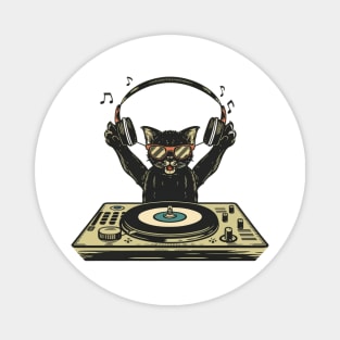 Black Cat DJ Crazy Vintage Funny Cat Magnet